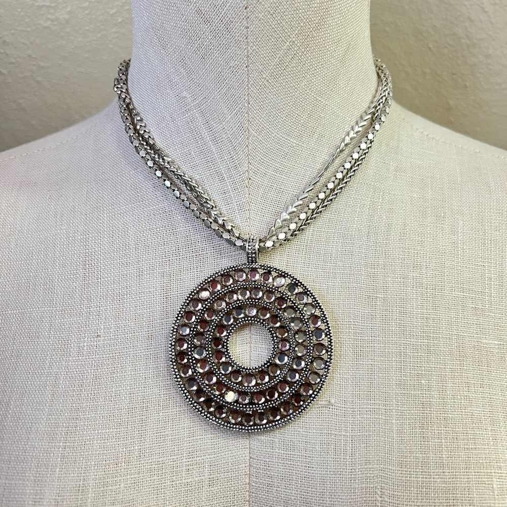 Chico’s Silver Tone Statement Necklace Pendant Adjustable 15.5–19.5”